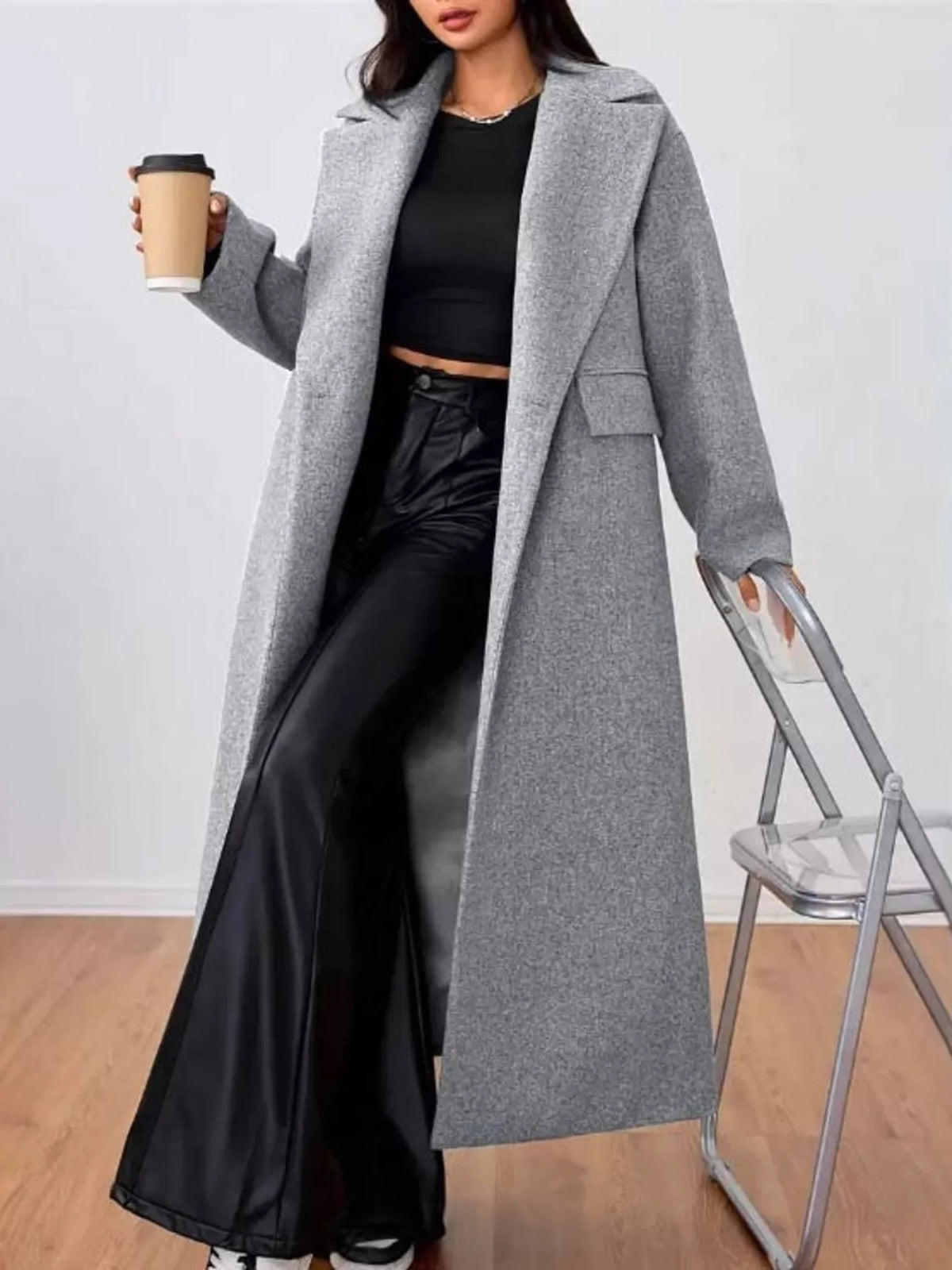 Olivia | Oversized Long Wool Coat with Lapel Collar