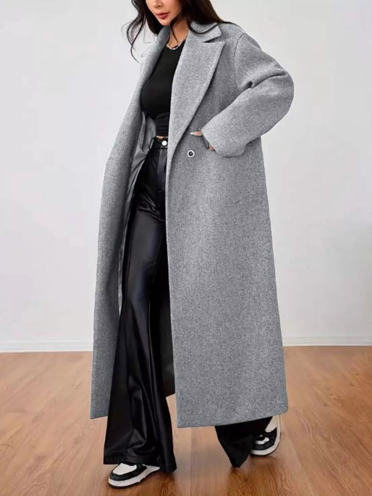 Olivia | Oversized Long Wool Coat with Lapel Collar