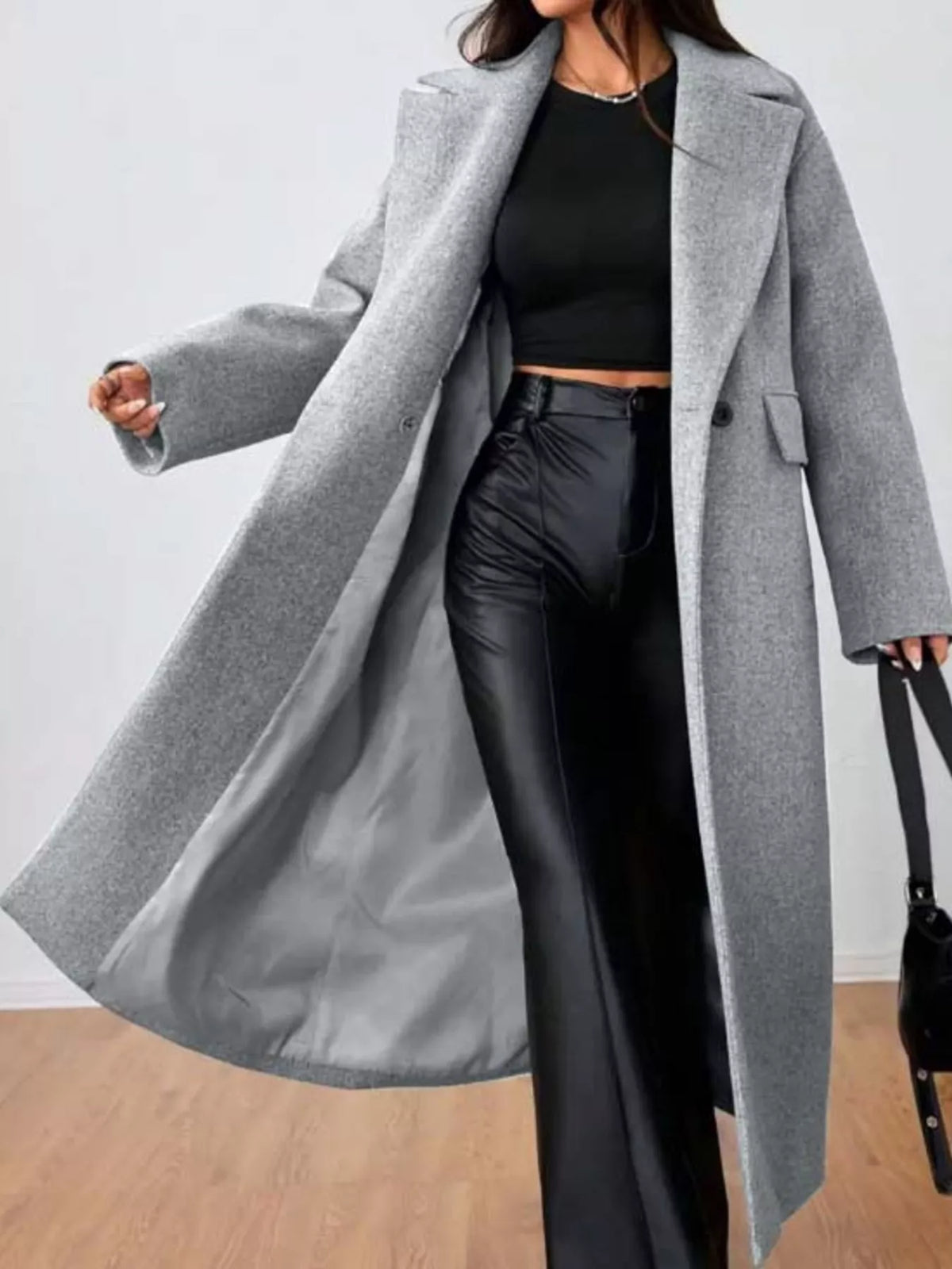 Olivia | Oversized Long Wool Coat with Lapel Collar