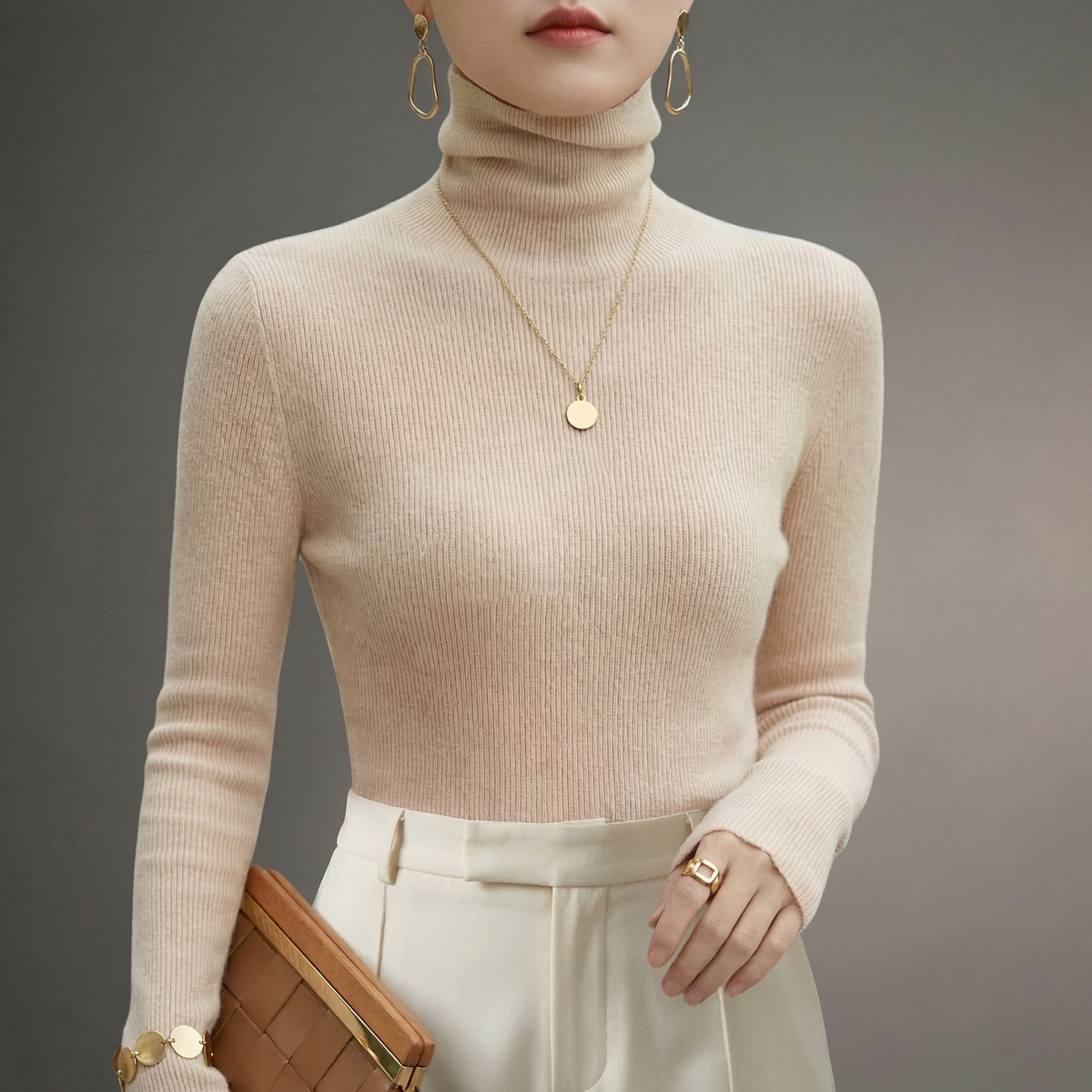 Perrin | Slim Ribbed Cashmere Turtleneck Sweater with Cuffs