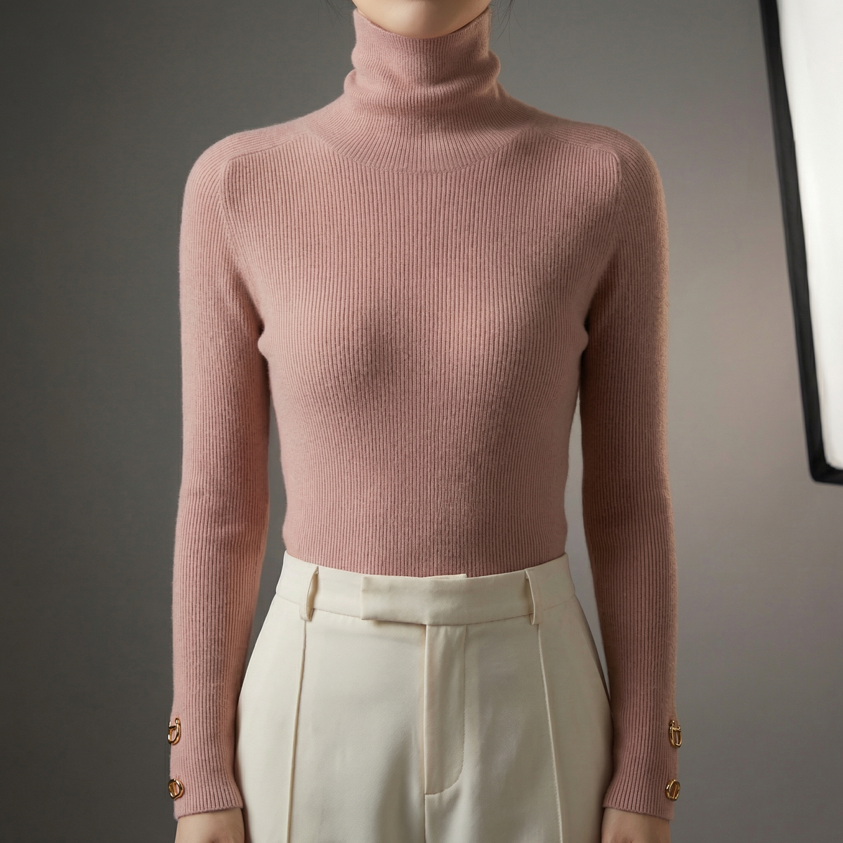 Perrin | Slim Ribbed Cashmere Turtleneck Sweater with Cuffs
