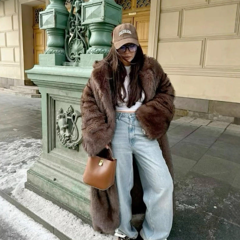 Persia | Women's Oversized Longline Faux Fur Coat - Shawl Collar