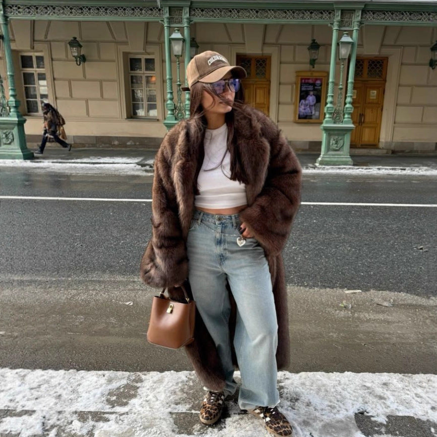 Persia | Women's Oversized Longline Faux Fur Coat - Shawl Collar