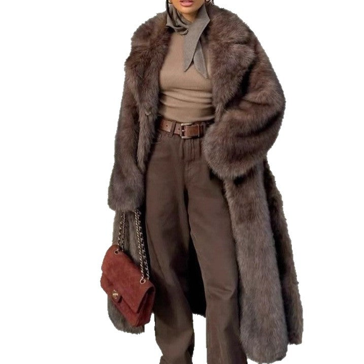 Persia | Women's Oversized Longline Faux Fur Coat - Shawl Collar