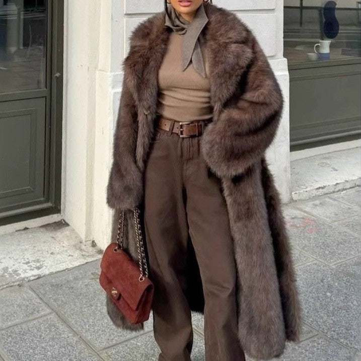 Persia | Women's Oversized Longline Faux Fur Coat - Shawl Collar