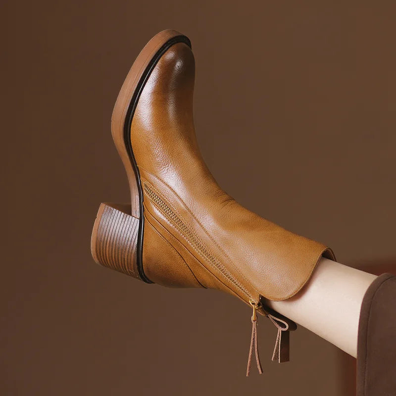 Priscilla | Effortless Leather Heeled Ankle Boots with Chunky Heel