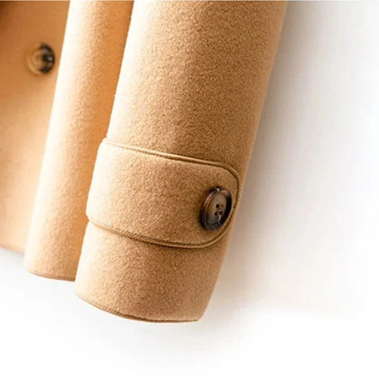 Rhea | Women's Cropped Wool Peacoat - Notch Lapel Lined Double Breasted Coat