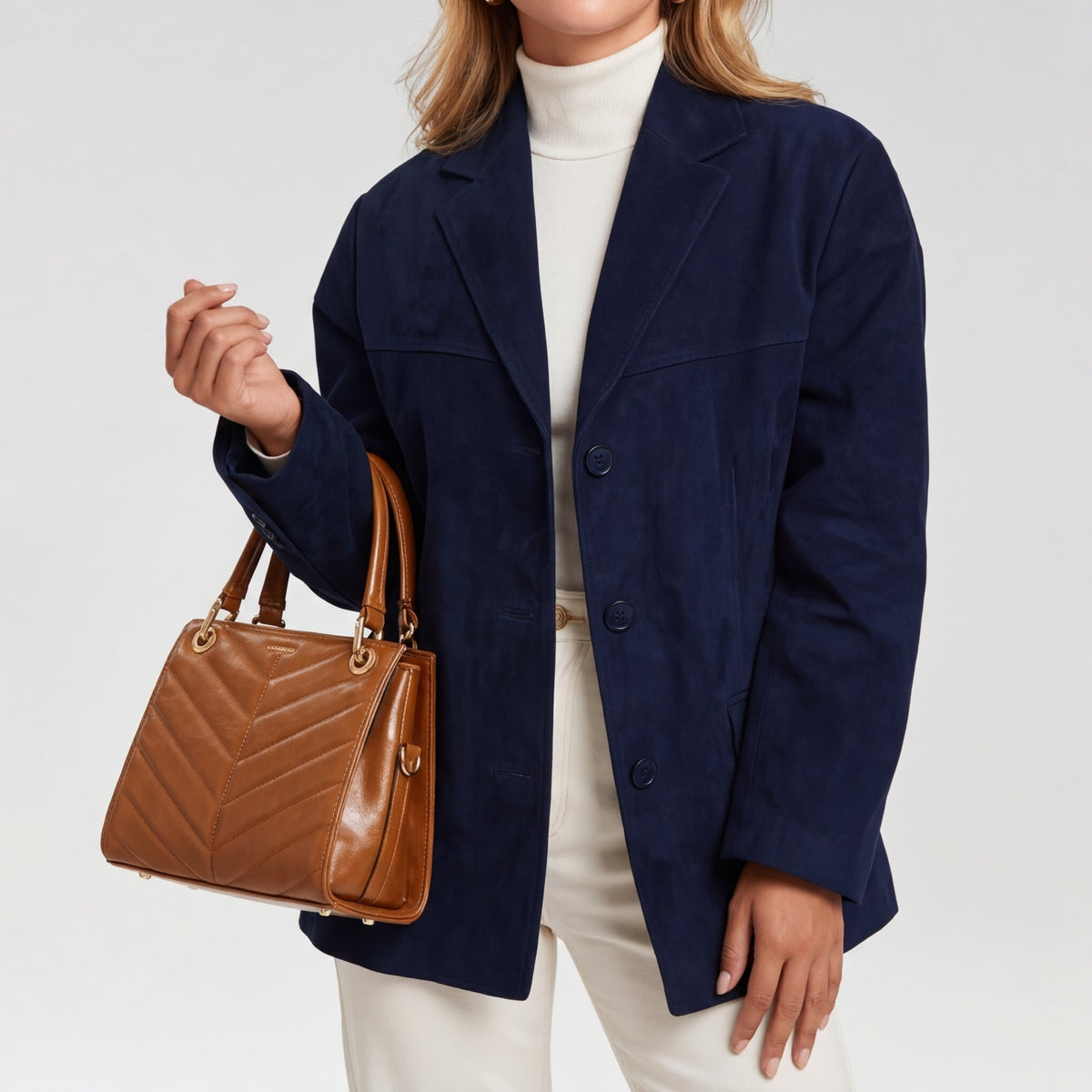Sienna | Women's Tailored Suede Jacket - Notch Lapel Button Front