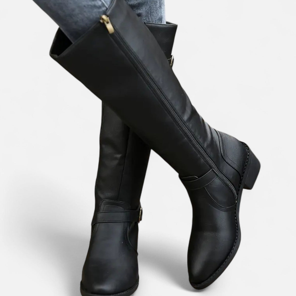Sophie | Leather Knee High Winter Boots with Buckle Strap