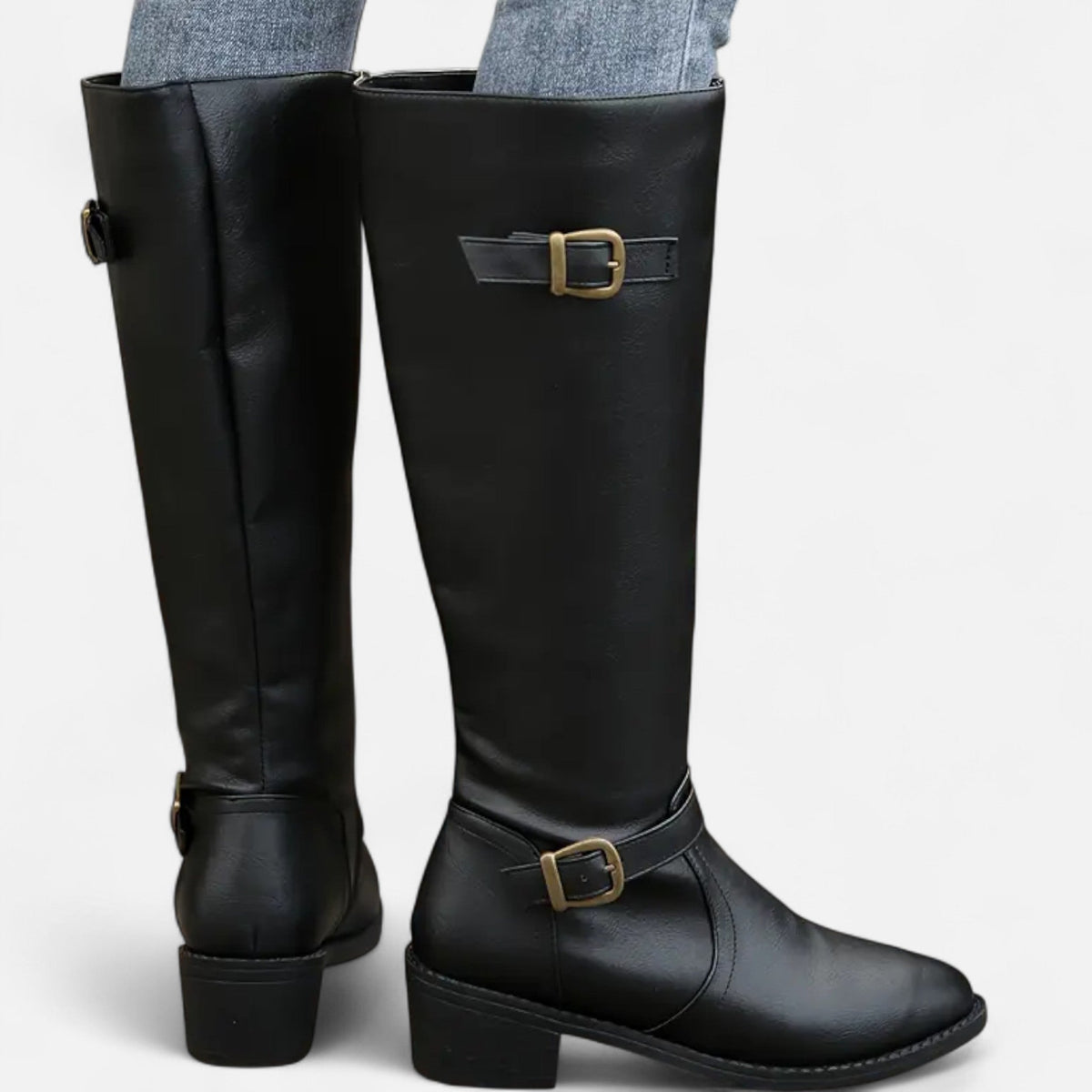 Sophie | Leather Knee High Winter Boots with Buckle Strap