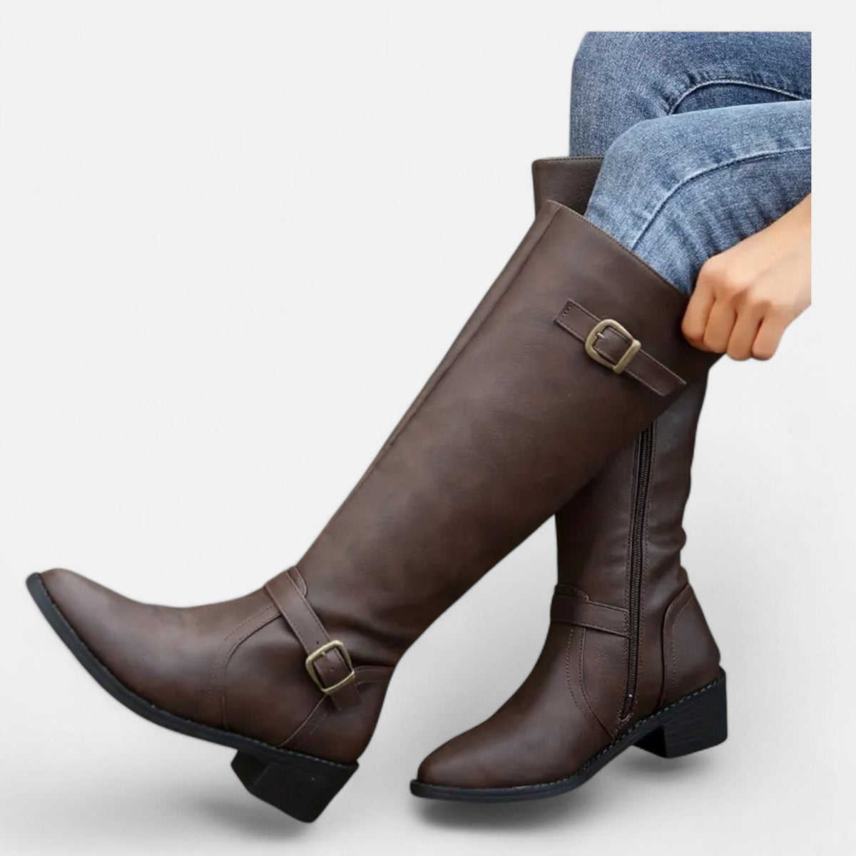 Sophie | Leather Knee High Winter Boots with Buckle Strap