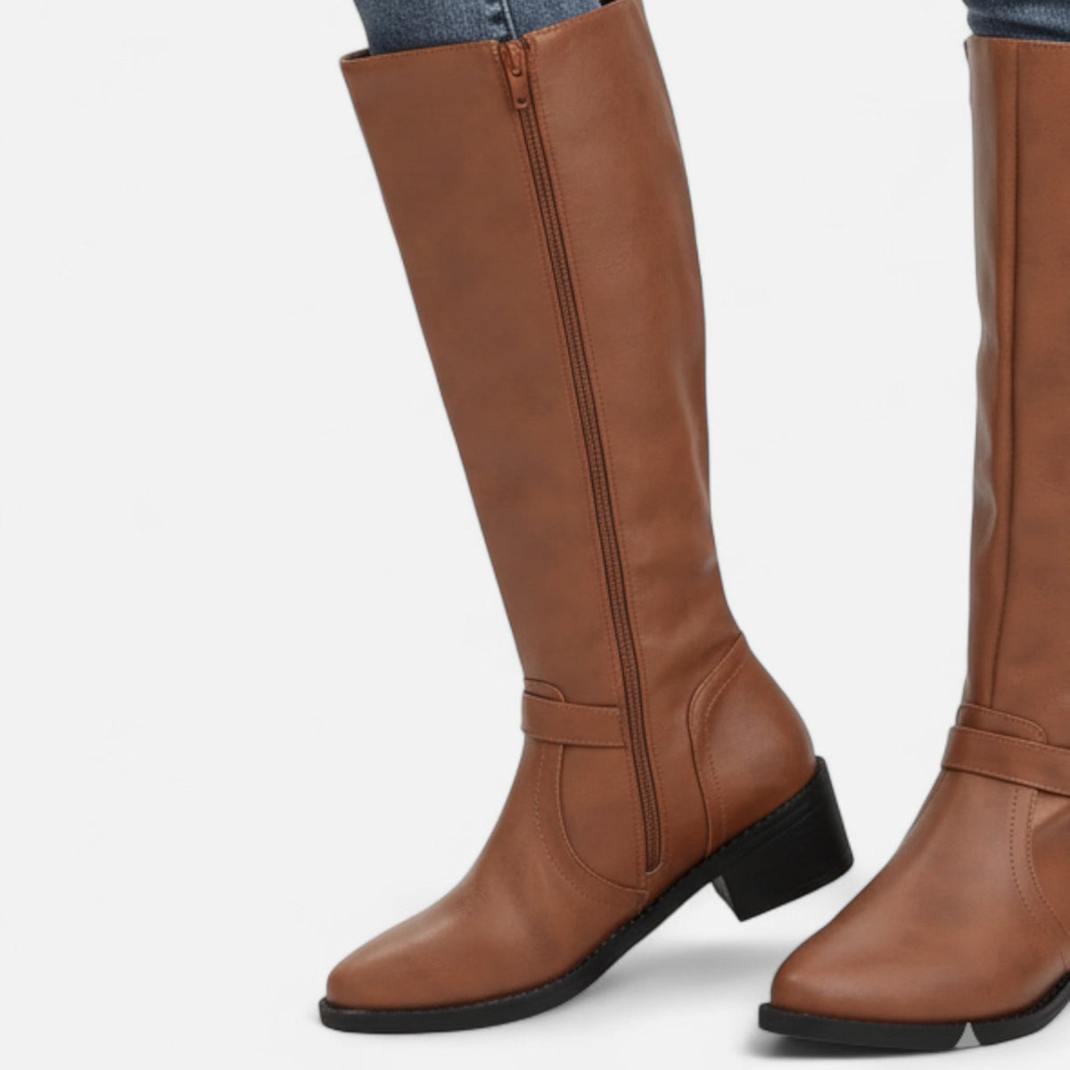 Sophie | Leather Knee High Winter Boots with Buckle Strap