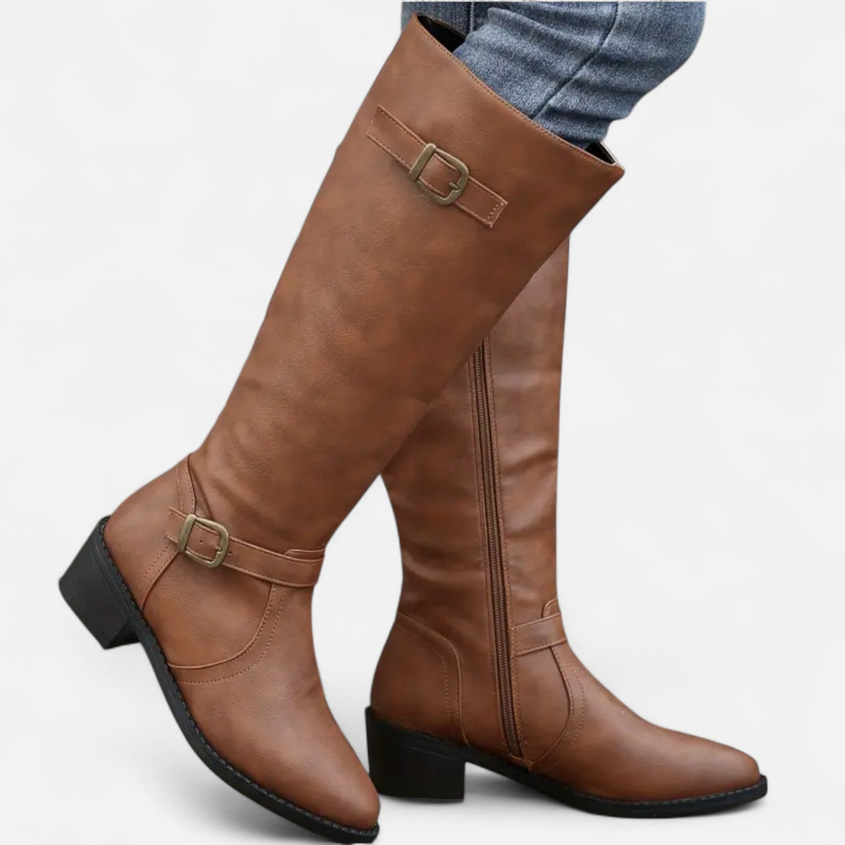 Sophie | Leather Knee High Winter Boots with Buckle Strap