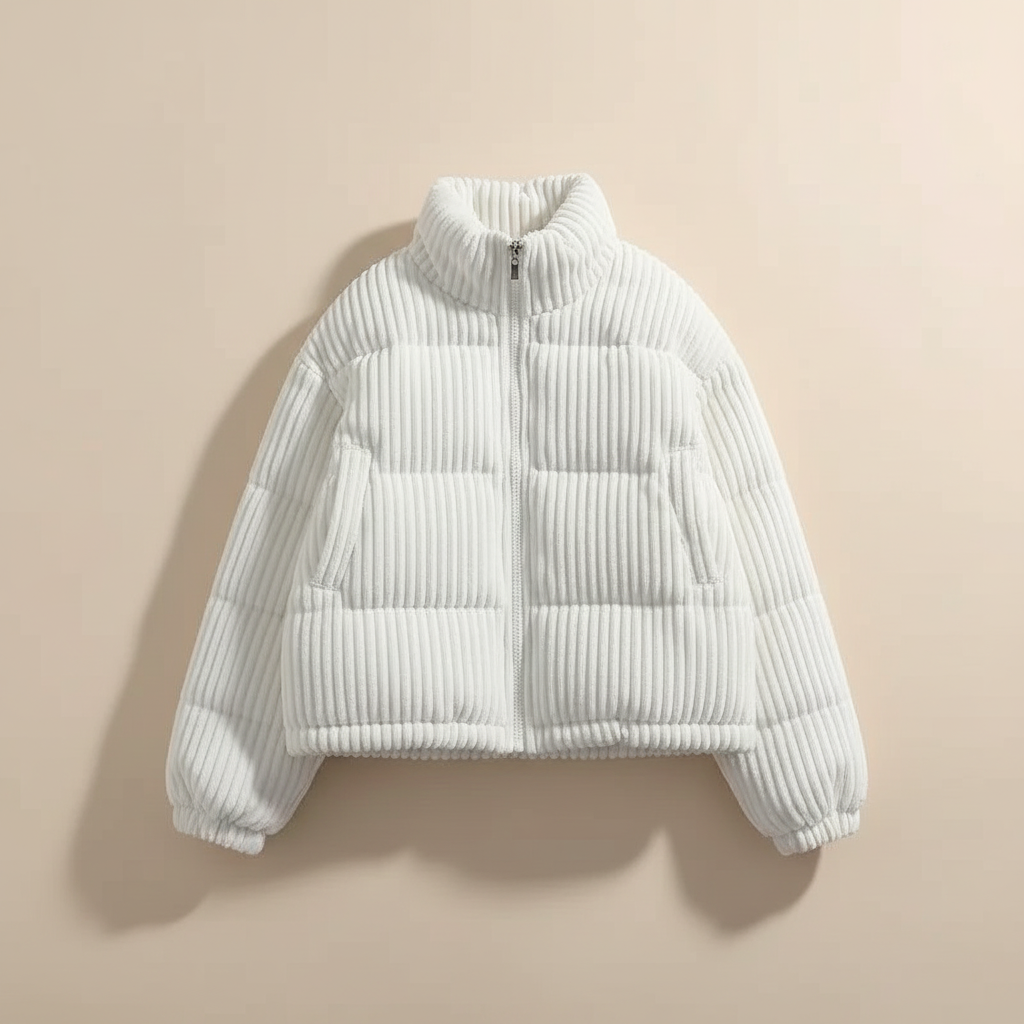 Talia | Women's Cropped Corduroy Quilted Jacket - Stand Collar