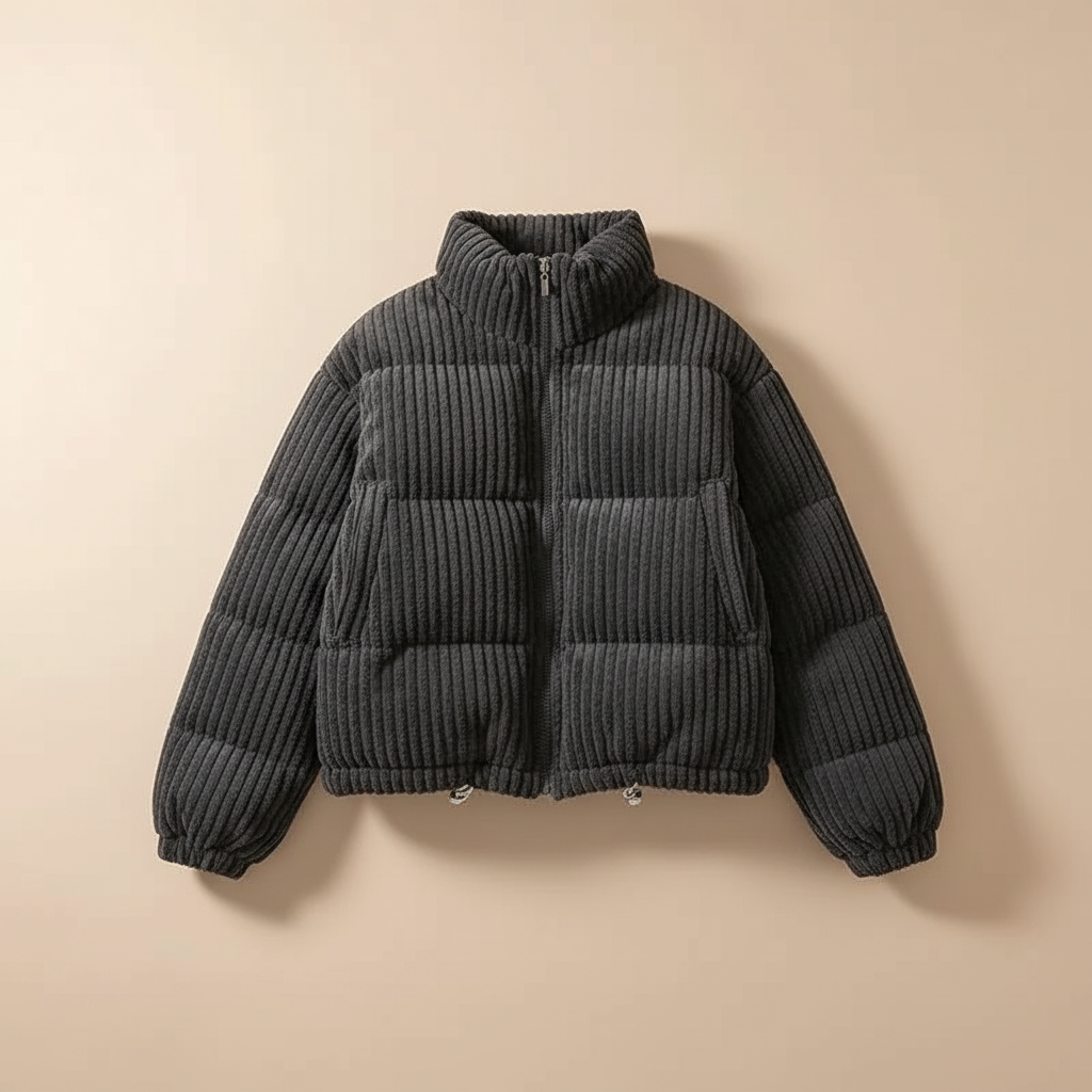 Talia | Women's Cropped Corduroy Quilted Jacket - Stand Collar