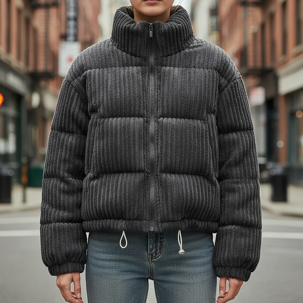 Talia | Women's Cropped Corduroy Quilted Jacket - Stand Collar