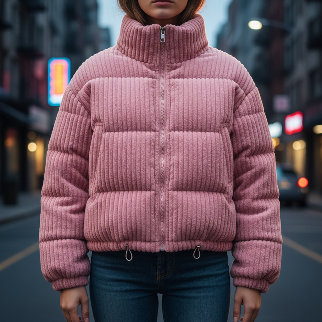 Talia | Women's Cropped Corduroy Quilted Jacket - Stand Collar