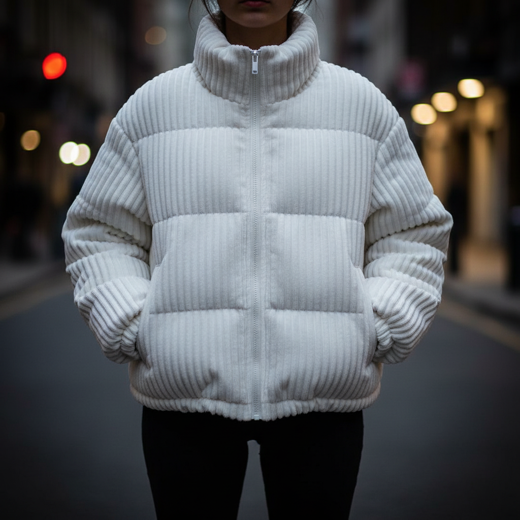 Talia | Women's Cropped Corduroy Quilted Jacket - Stand Collar