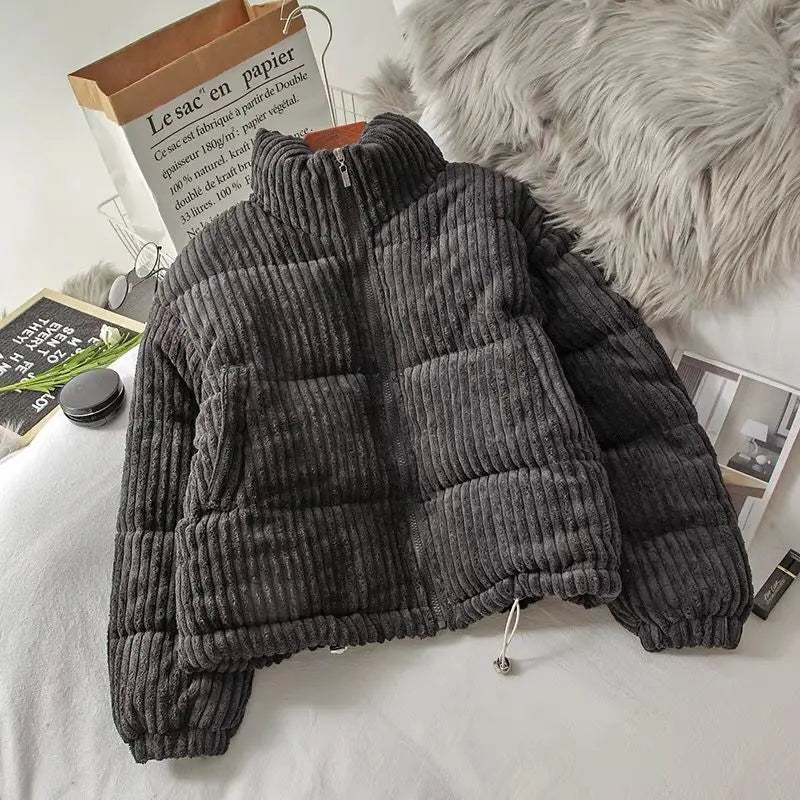 Talia | Women's Cropped Corduroy Quilted Jacket - Stand Collar