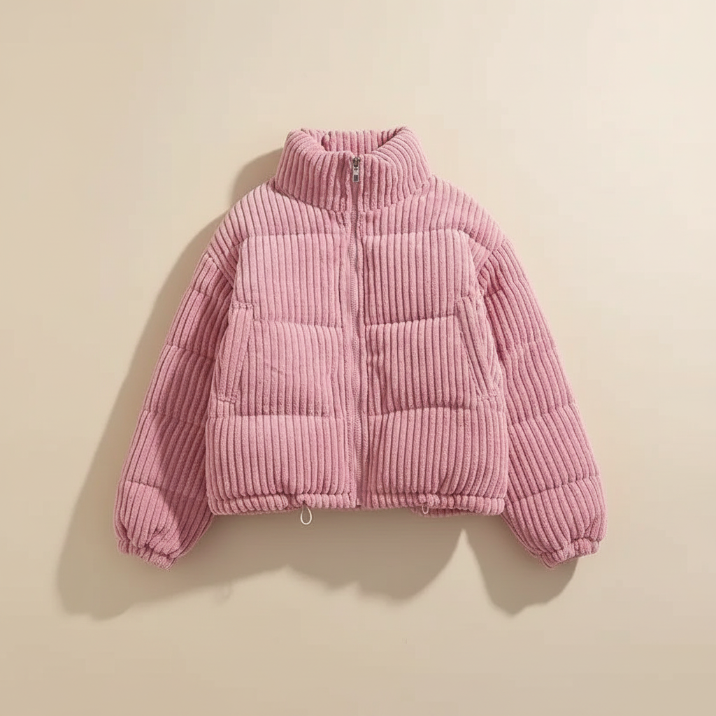 Talia | Women's Cropped Corduroy Quilted Jacket - Stand Collar