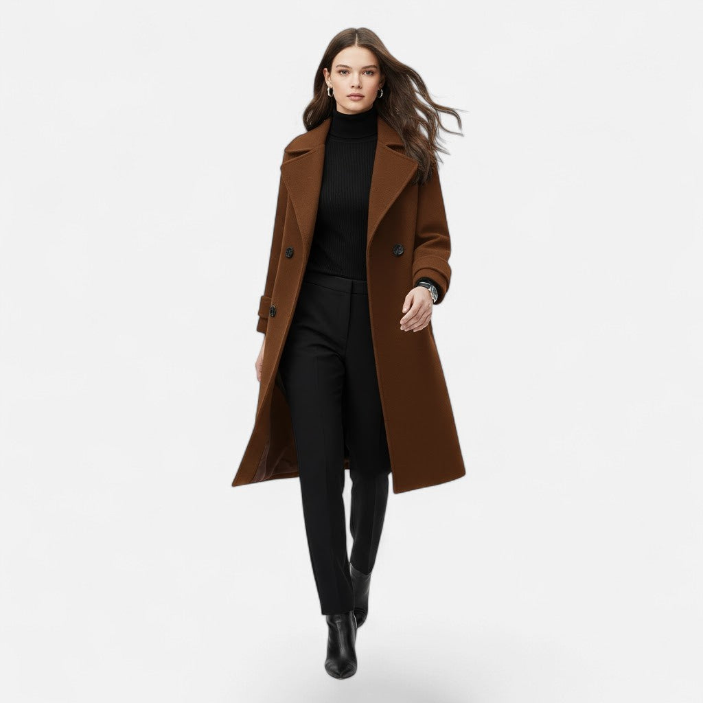 Vera | Women's Slim Cashmere Coat - Double Breasted Lapel