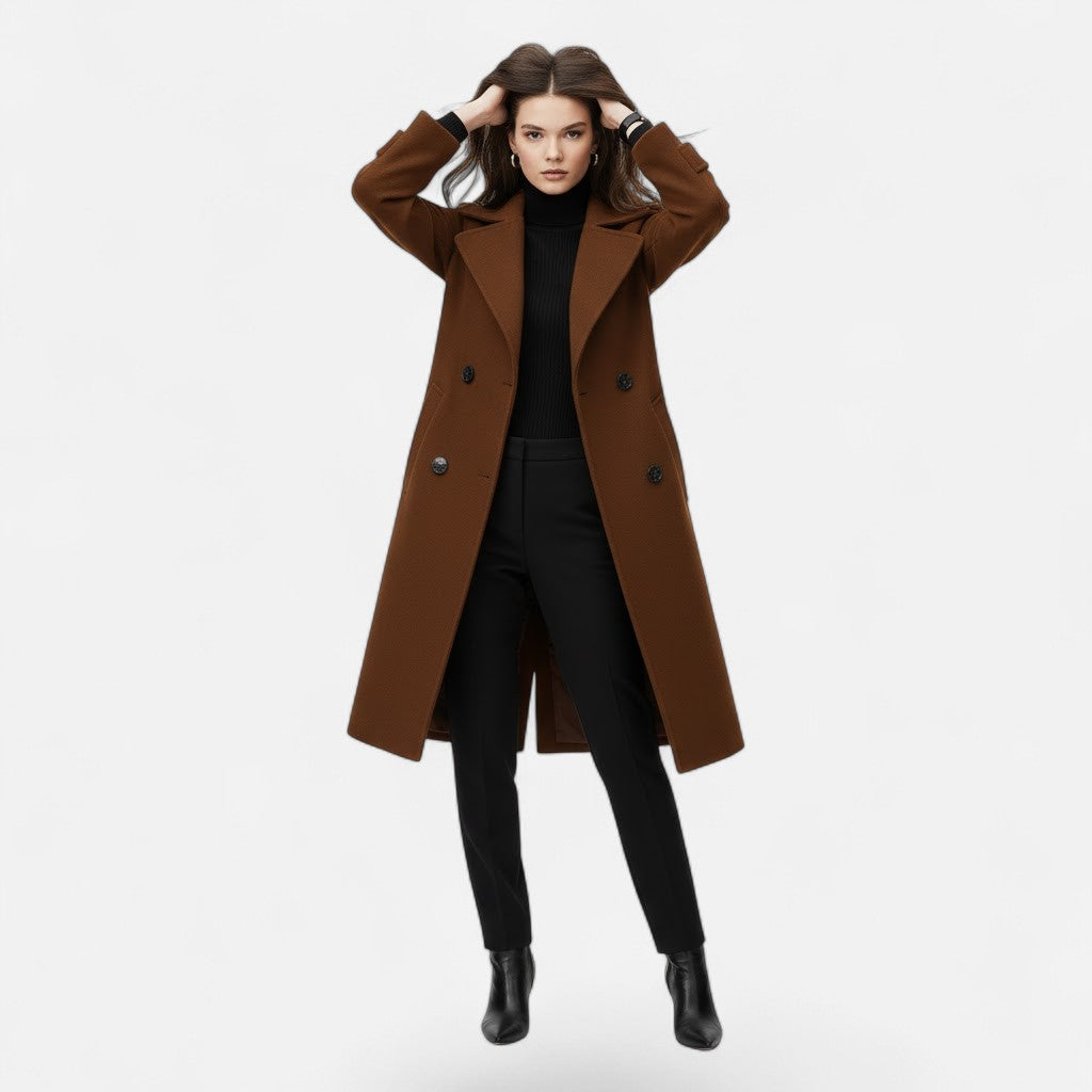 Vera | Women's Slim Cashmere Coat - Double Breasted Lapel