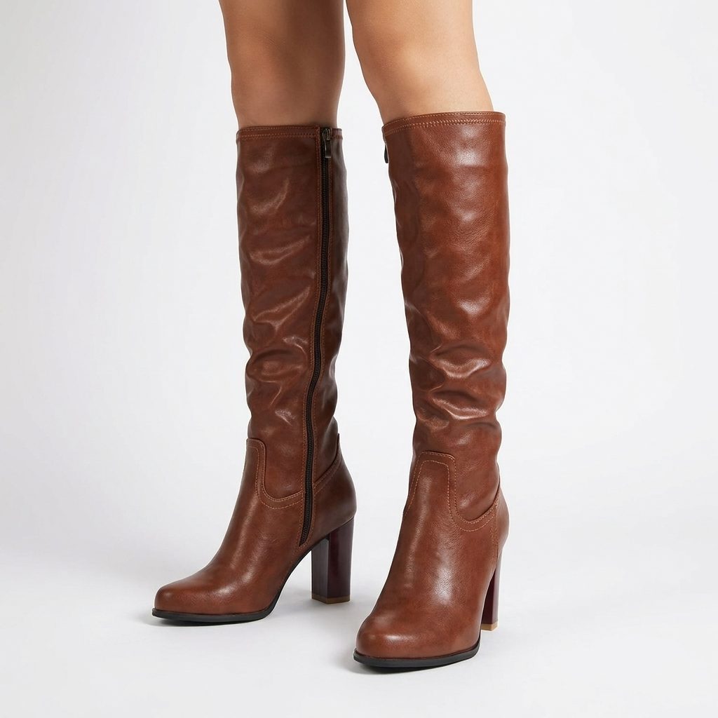 Verity | Women's Leather Knee High Boots - Chunky Block Heel