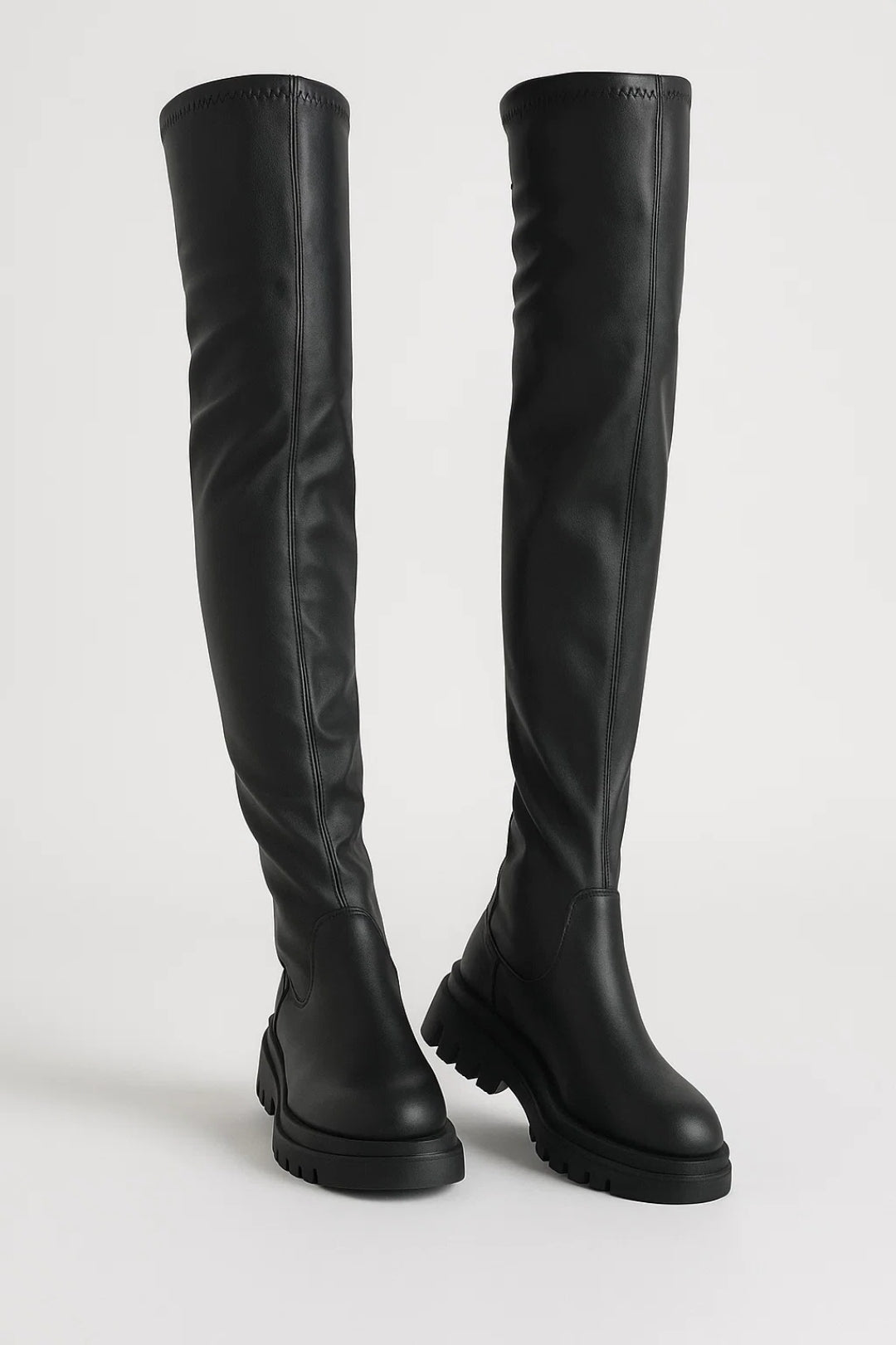 Voss | Women's Faux Leather Knee High Boots - Chunky Lug Sole