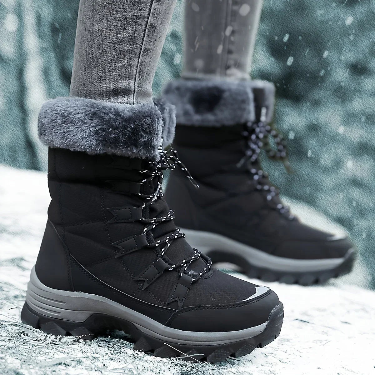 Wren | Women's Faux Fur Winter Boots - Insulated Snow Lace-Up Closure