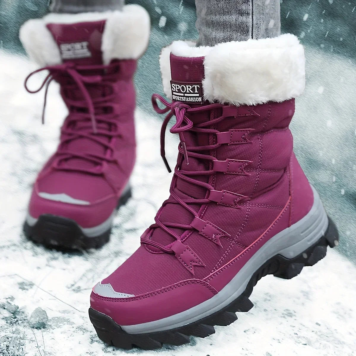 Wren | Women's Faux Fur Winter Boots - Insulated Snow Lace-Up Closure