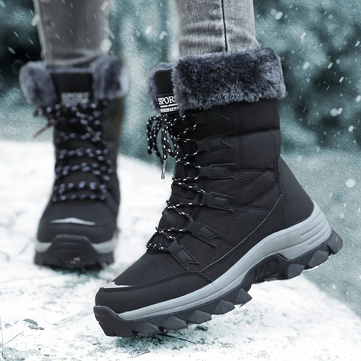 Wren | Women's Faux Fur Winter Boots - Insulated Snow Lace-Up Closure
