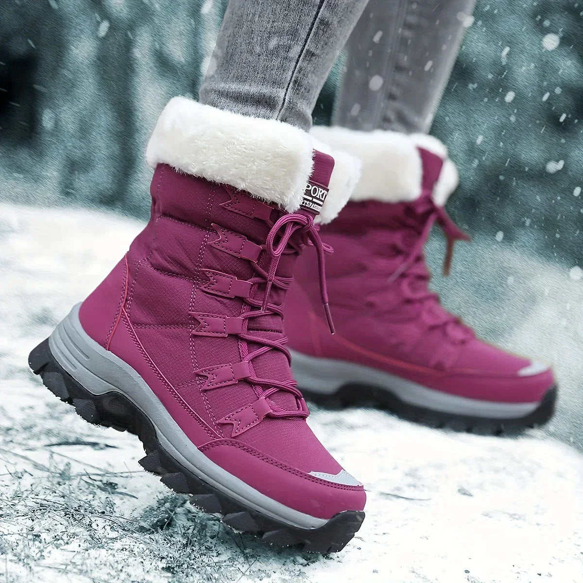 Wren | Women's Faux Fur Winter Boots - Insulated Snow Lace-Up Closure