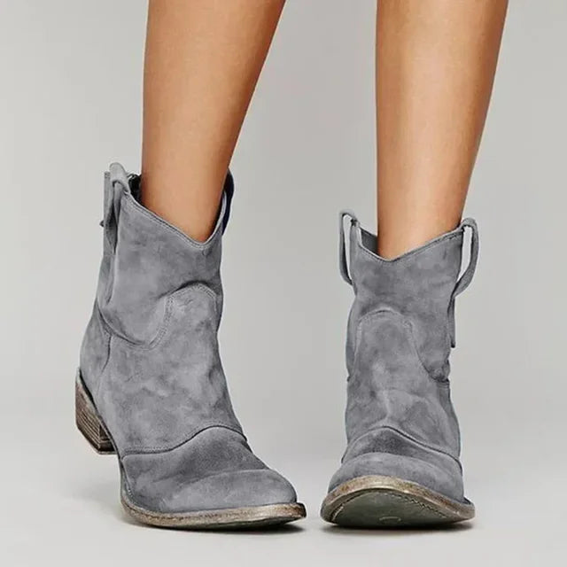 Zaya | Women's Suede Ankle Boots - Block Heel Western