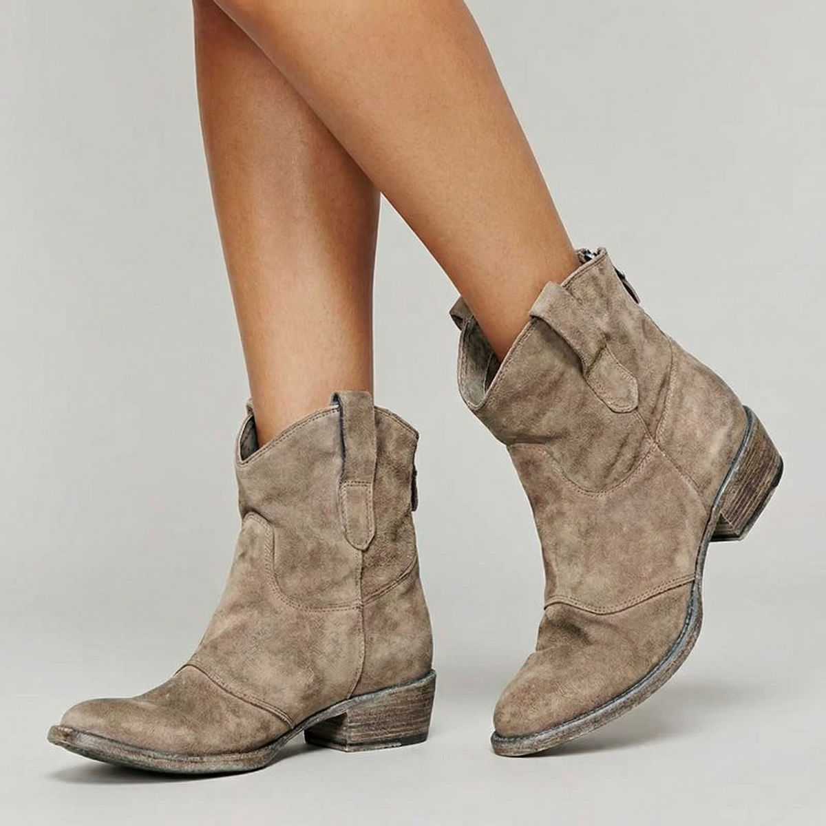 Zaya | Women's Suede Ankle Boots - Block Heel Western