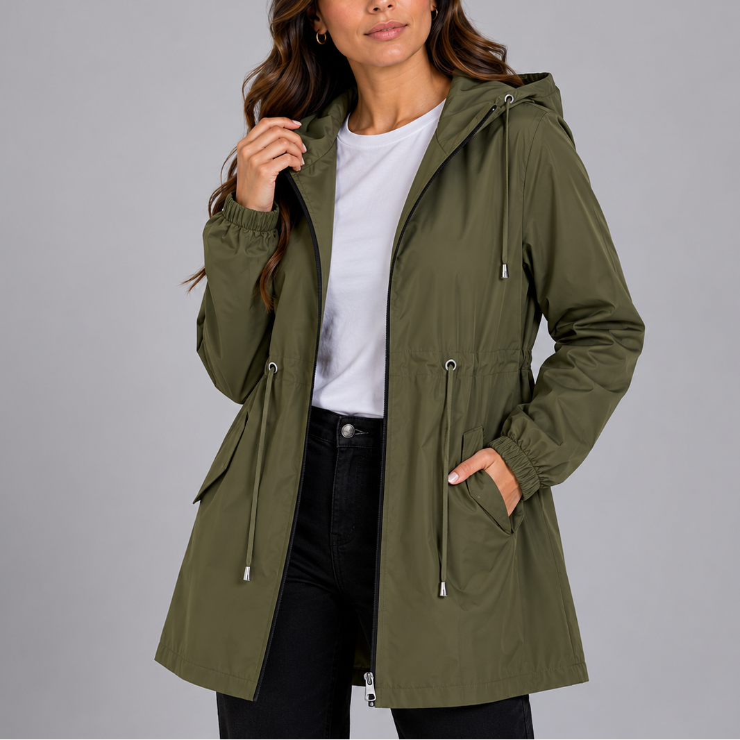 Ziva | Women's Long Waterproof Coat with Hood and Zip Front