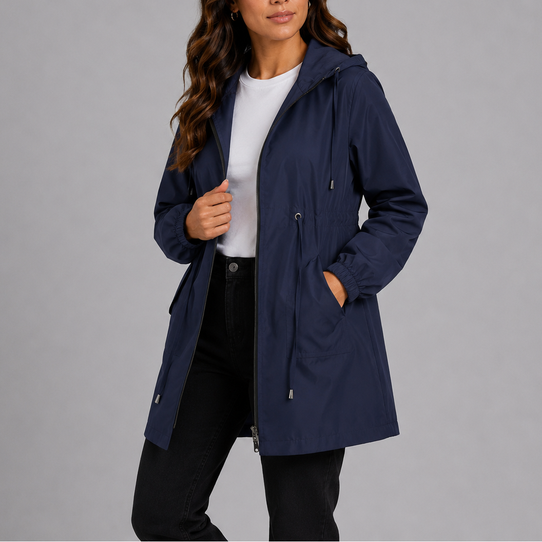 Ziva | Women's Long Waterproof Coat with Hood and Zip Front