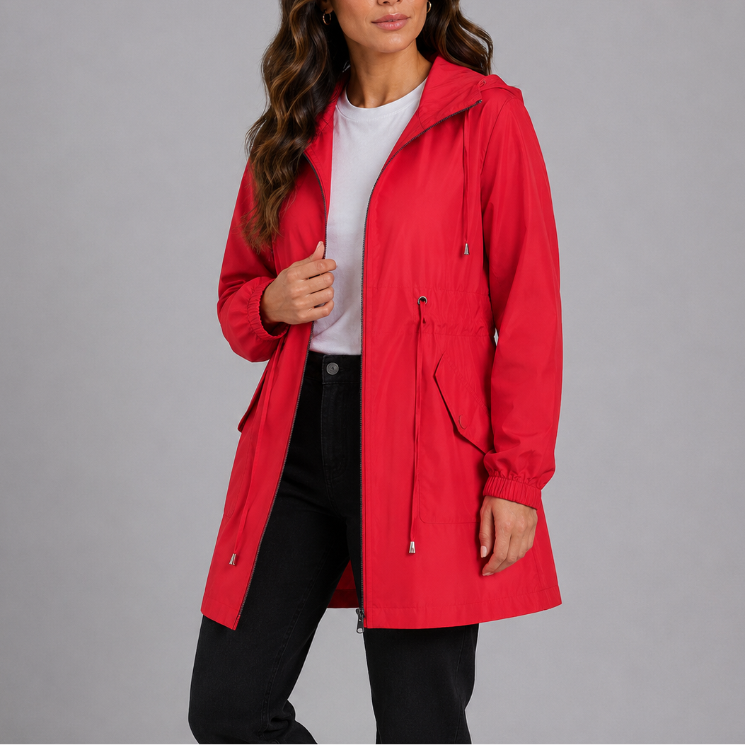Ziva | Women's Long Waterproof Coat with Hood and Zip Front
