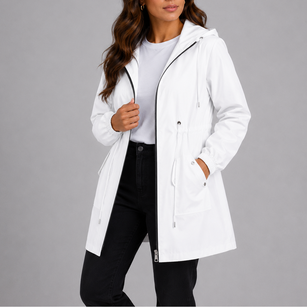 Ziva | Women's Long Waterproof Coat with Hood and Zip Front