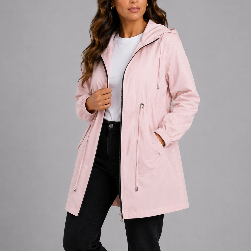 Ziva | Women's Long Waterproof Coat with Hood and Zip Front