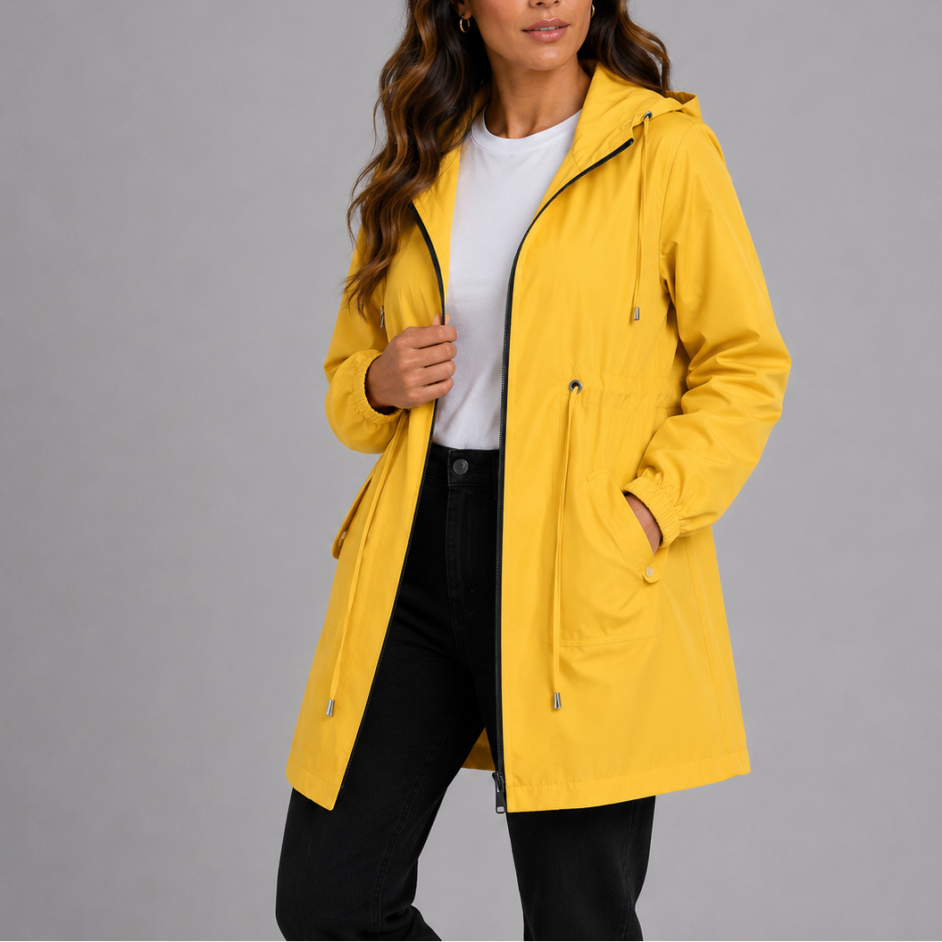 Ziva | Women's Long Waterproof Coat with Hood and Zip Front