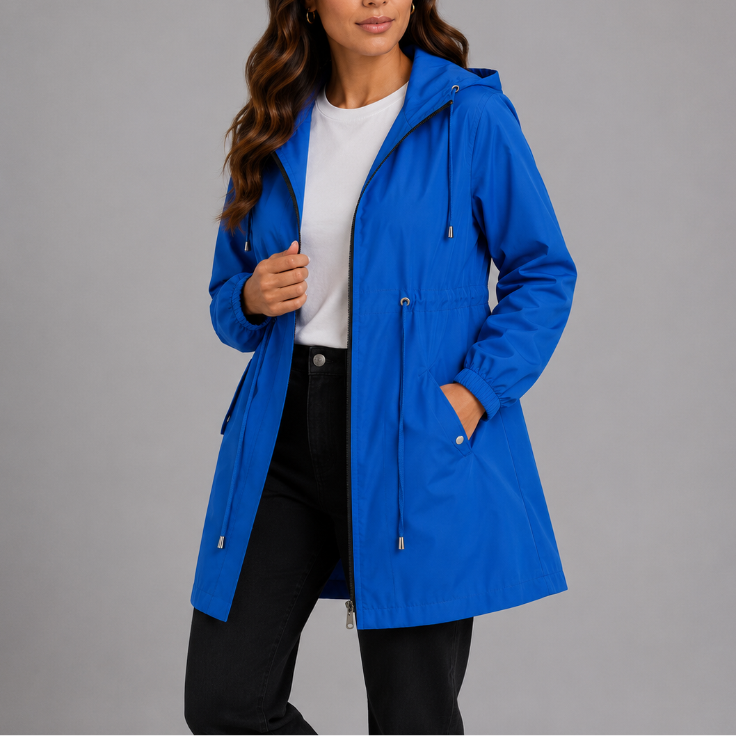 Ziva | Women's Long Waterproof Coat with Hood and Zip Front
