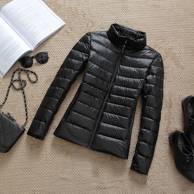Zora | Women's Cropped Quilted Puffer Jacket - Hooded Zip Front