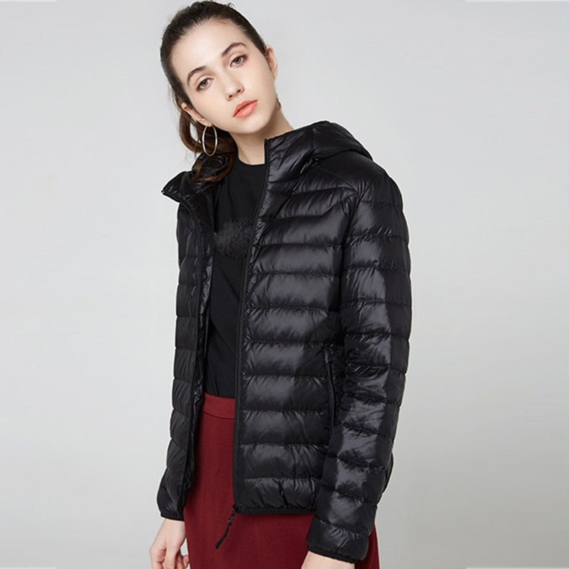 Zora | Women's Cropped Quilted Puffer Jacket - Hooded Zip Front