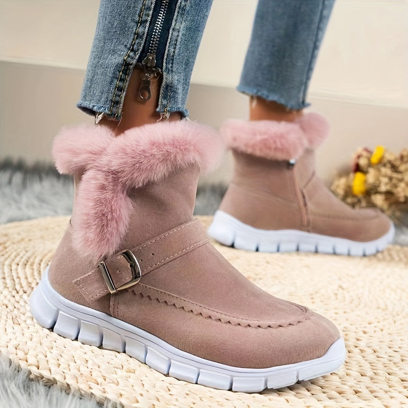 Nora | Women's Plush-Trimmed Winter Boots - Ankle Buckle Detail