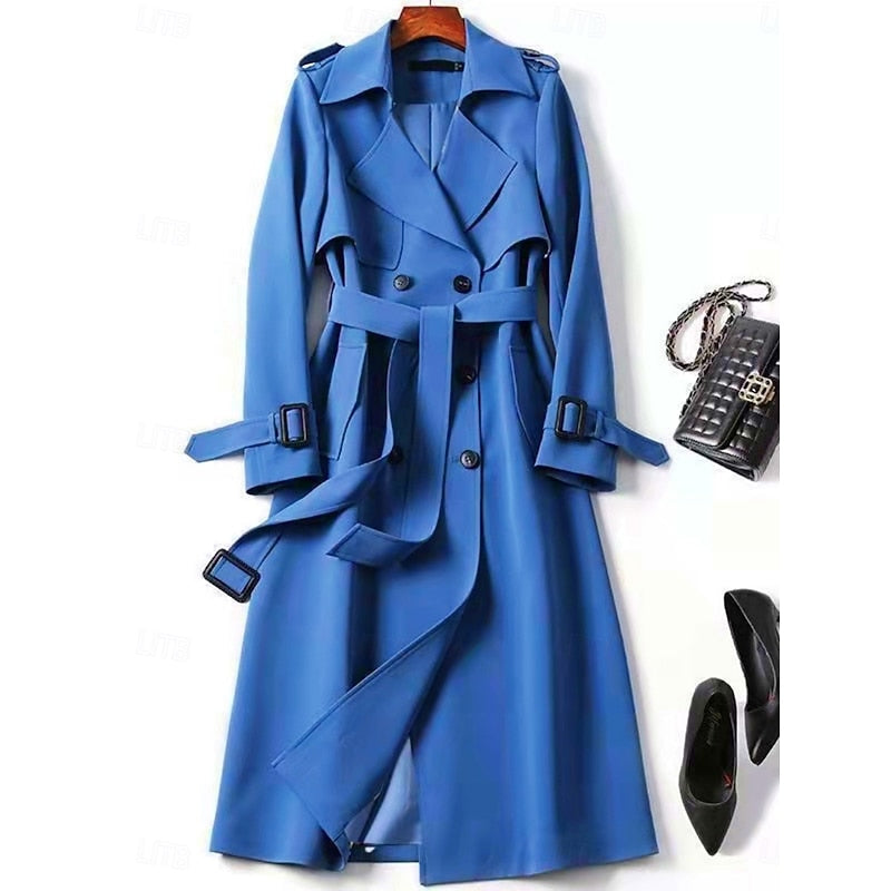 Clarissa | Women's Belted Long Trench Coat - Double-Breasted Collar