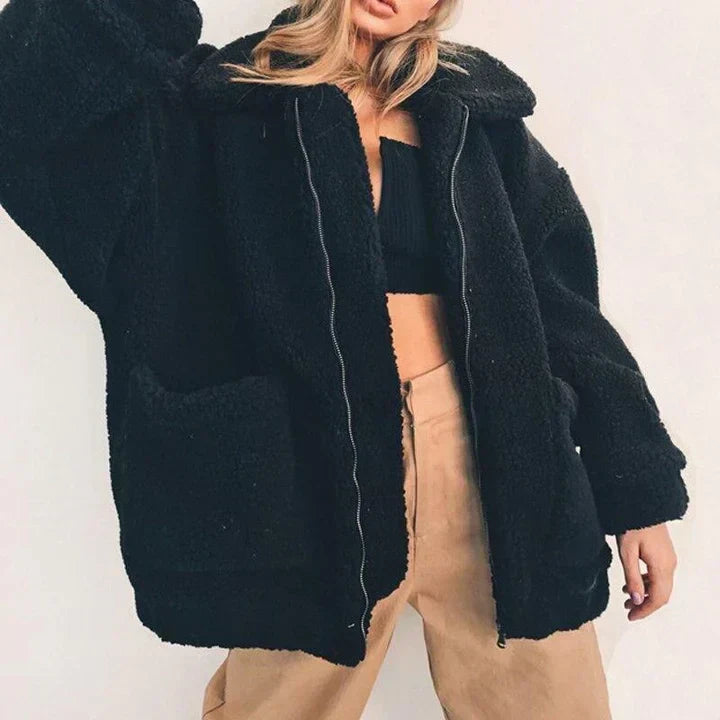 Maya | Women's Sherpa Fleece Jacket with Oversized Fit and Zip Pockets