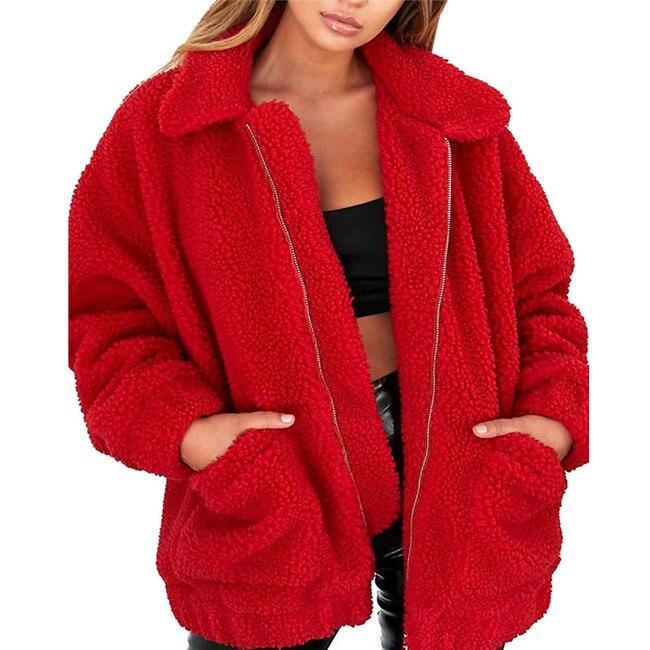 Maya | Women's Sherpa Fleece Jacket with Oversized Fit and Zip Pockets
