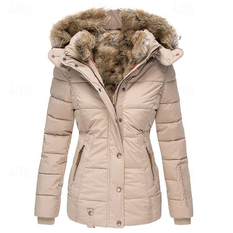 Gloria | Women's Fur-Trimmed Hooded Winter Jacket - Zip Button