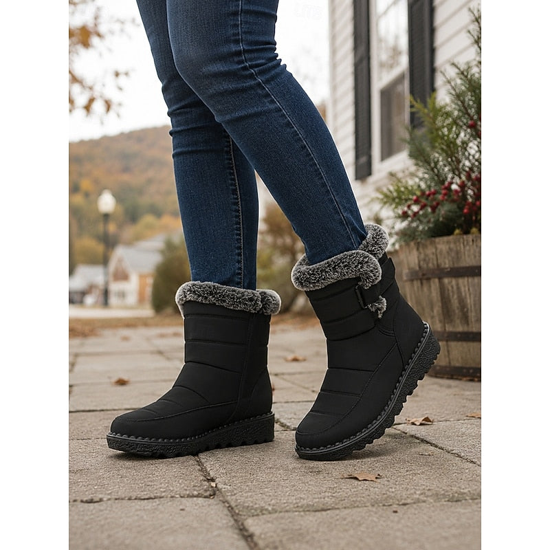 Petra | Women's Fur-Trimmed Winter Boots - Snow Side Fastening