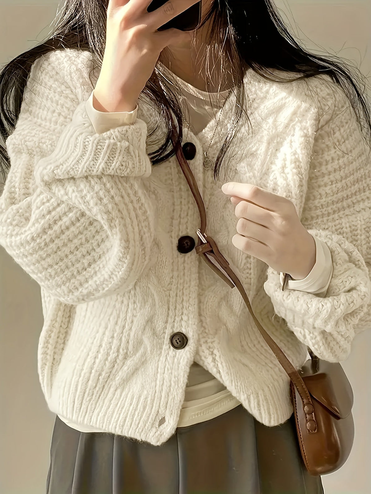 Estella | Women's Chunky Knit Cardigan - Cable Texture Button Front